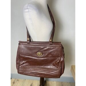 Bulaggi Metropolitan Fashion Vintage Brown Leather Shoulder Bag Tote Gold Crest